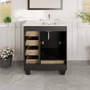 Acclaim 28 in. Espresso Single Sink Bath Vanity with Carrara Quartz Top and Undermount Porcelain Sink