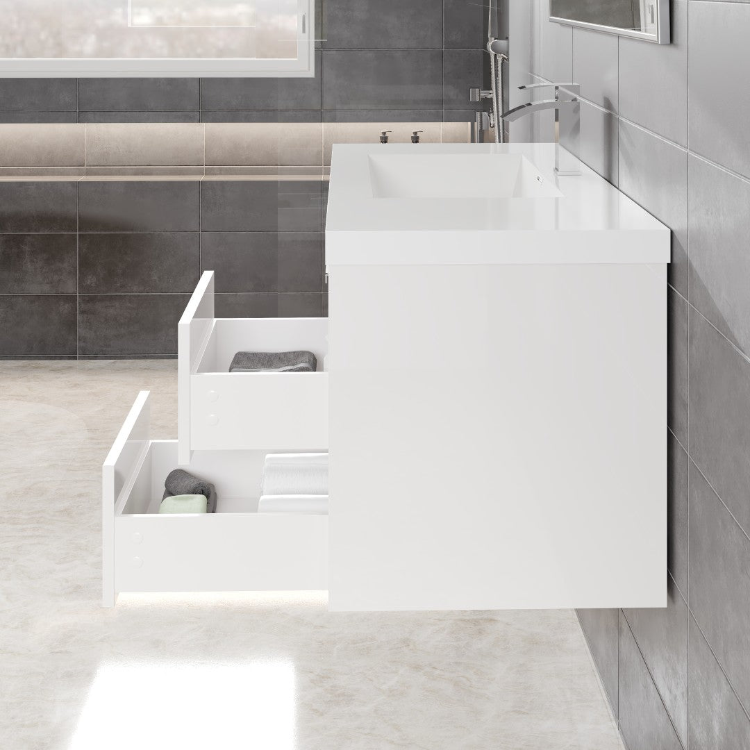 Lugano 36 in. White Wall Mount Single Sink Bath Vanity with Acrylic Top and Integrated Sink