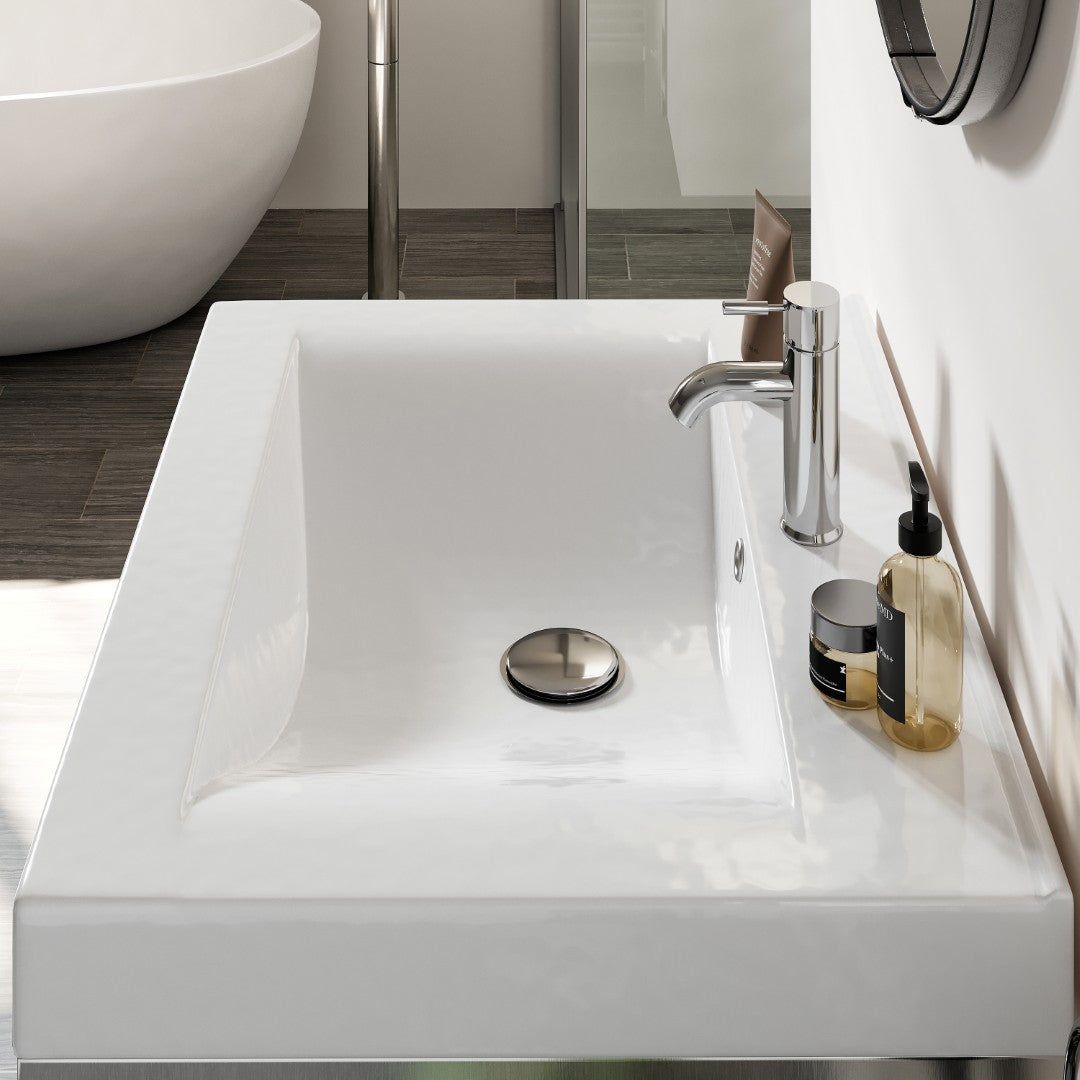 Stone 24 in. White Single Sink Bath Vanity with Porcelain Top and Integrated Sink