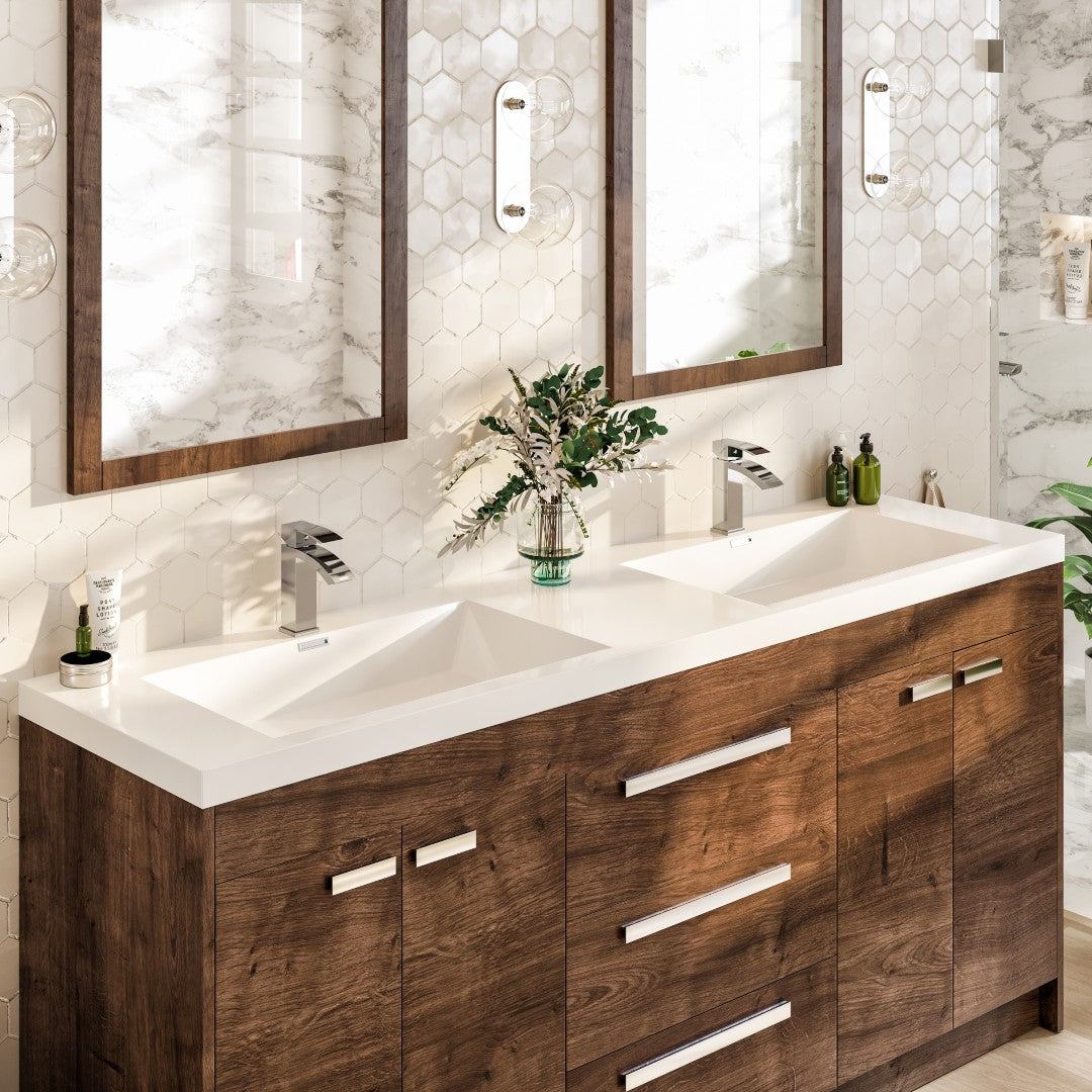Lugano 72 in. Rosewood Double Sink  Bath Vanity with Acrylic Top and Integrated Sinks