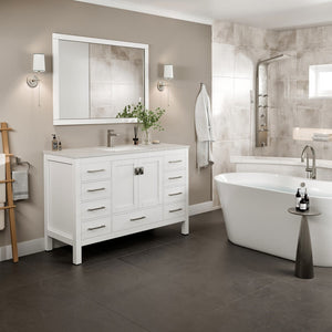London 54 in. White Single Sink Bath Vanity with Carrara Quartz Top and Undermount Porcelain Sink