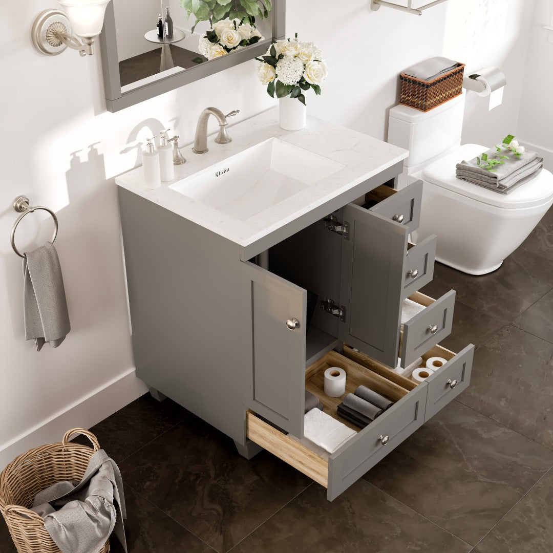 Acclaim 28 in. Gray Single Sink Bath Vanity with Carrara Quartz Top and Undermount Porcelain Sink