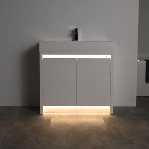 Blossom Capri 36″ Vanity with Dual LED Illumination - Glossy White & Classic Oak