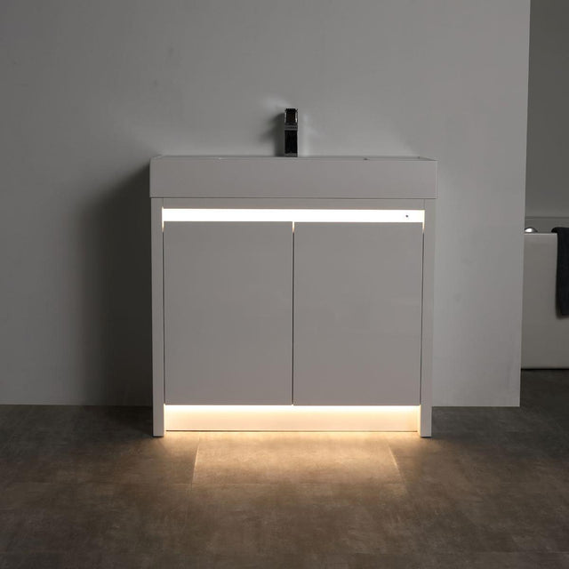 Blossom Capri 36″ Vanity with Dual LED Illumination - Glossy White & Classic Oak