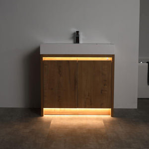 Blossom Capri 36″ Vanity with Dual LED Illumination - Glossy White & Classic Oak