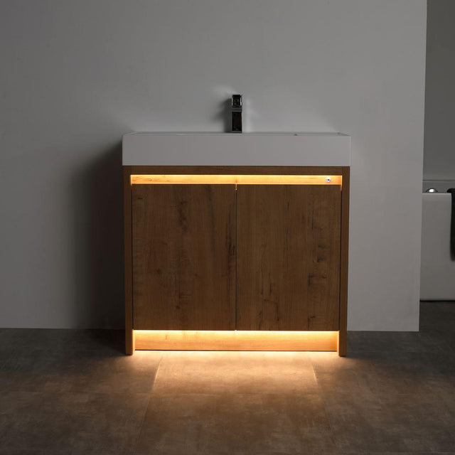 Blossom Capri 36″ Vanity with Dual LED Illumination - Glossy White & Classic Oak