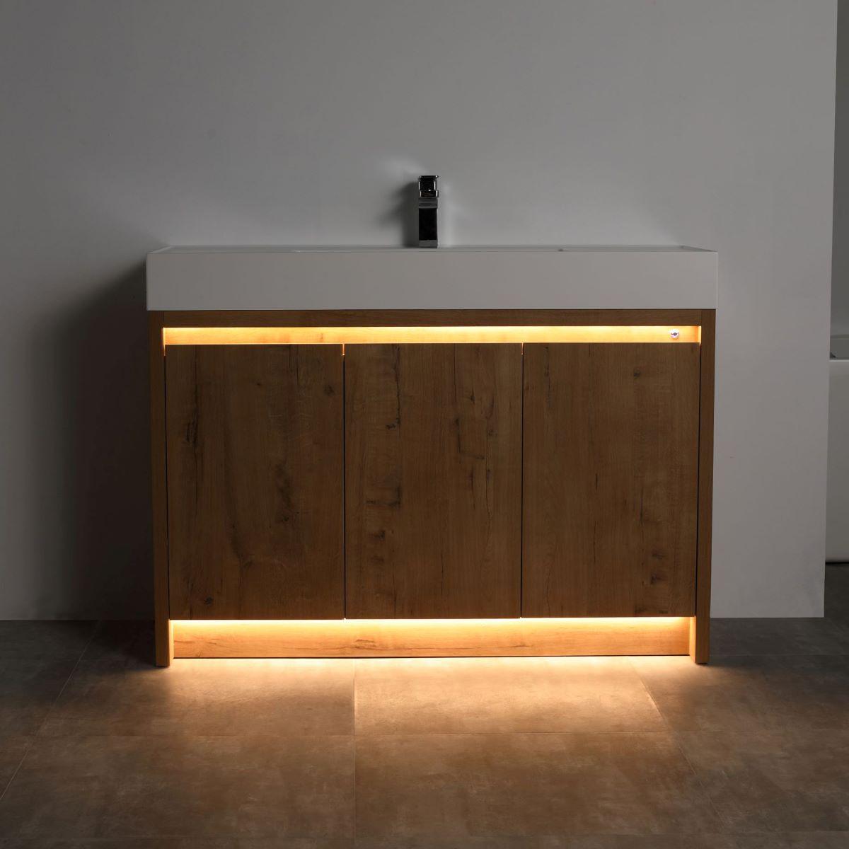 Blossom Capri 48″ Single sink Vanity with Dual LED Illumination - Glossy White & Classic Oak