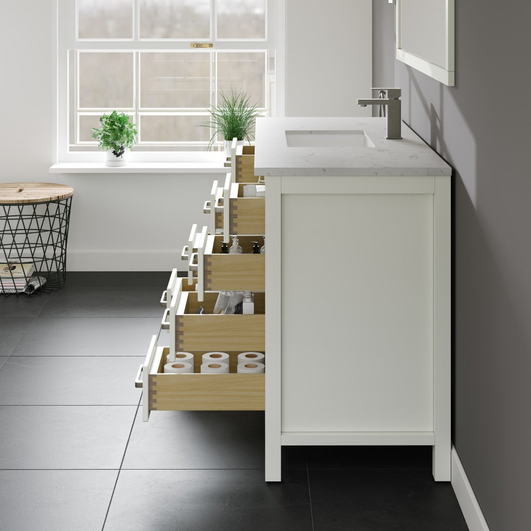 London 48 in. White Single Sink Bath Vanity with Carrara Quartz Top and Undermount Porcelain Sink