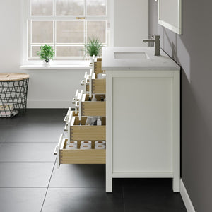 London 48 in. White Single Sink Bath Vanity with Carrara Quartz Top and Undermount Porcelain Sink