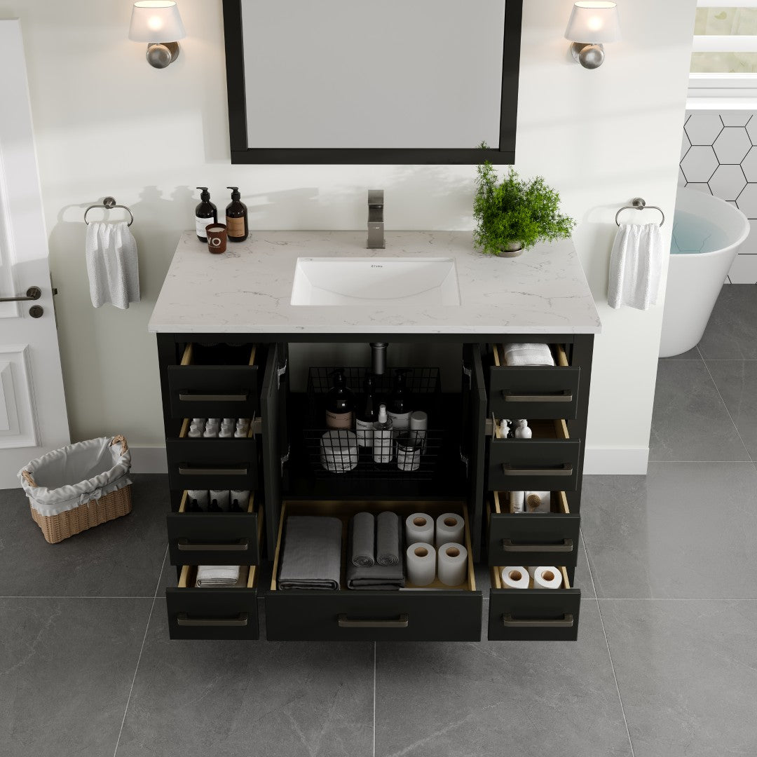 London 42 in. Espresso Single Sink Bath Vanity with Carrara Quartz Top and Undermount Porcelain Sink