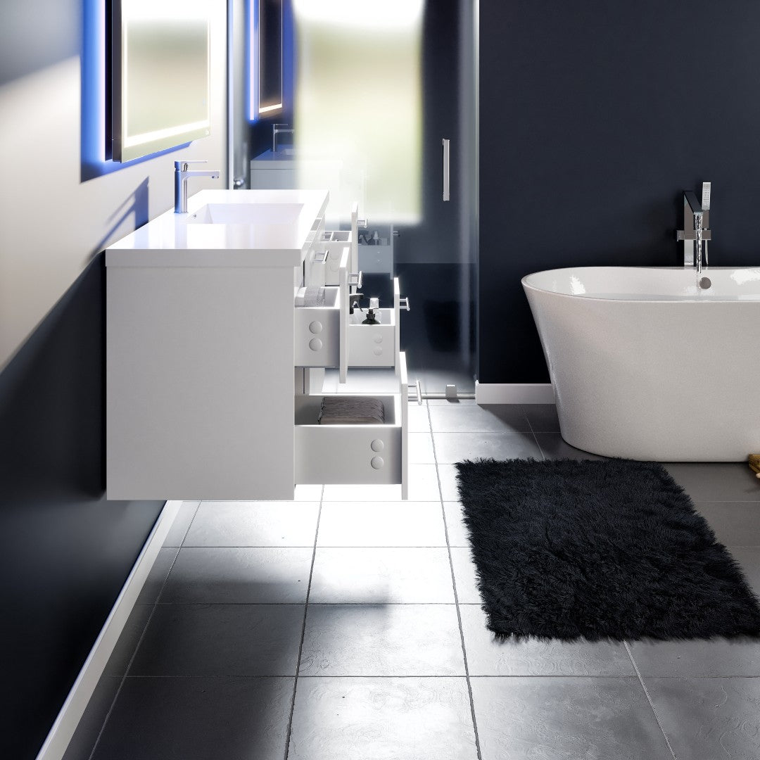 Axel 59 in. White Wall Mount Single Sink Bath Vanity with Acrylic Top and Integrated Sink
