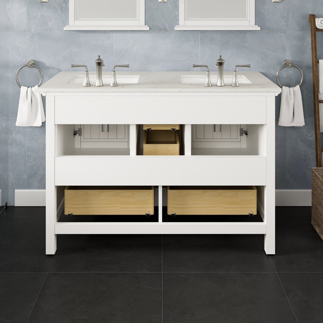 Britney 48 in. White Double Sink  Bath Vanity with Carrara Quartz Top and Undermount Porcelain Sinks