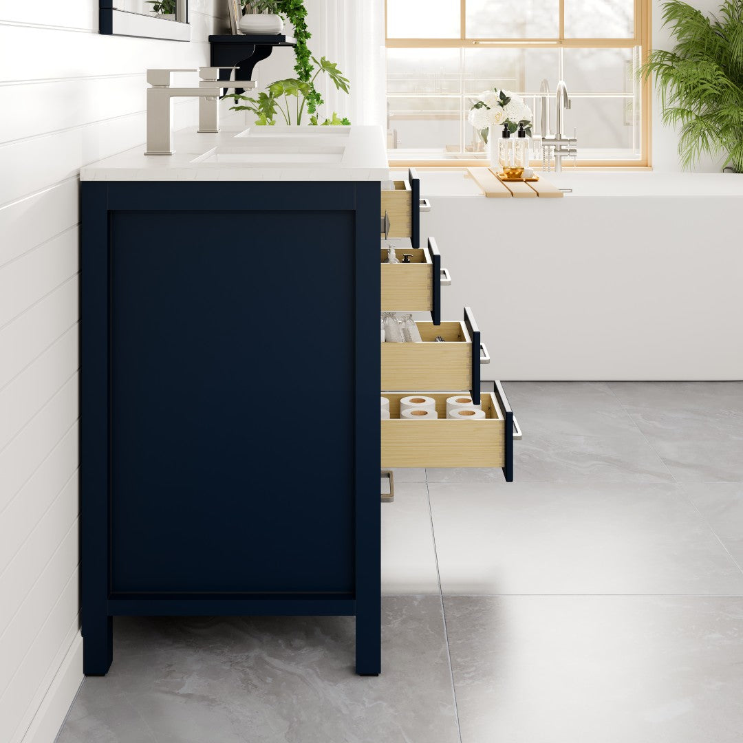 London 48 in. Blue Double Sink  Bath Vanity with Carrara Quartz Top and Undermount Porcelain Sinks