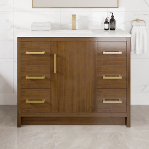 Curio 42 in. Walnut Single Sink Bath Vanity with Carrara Quartz Top and Undermount Porcelain Sink
