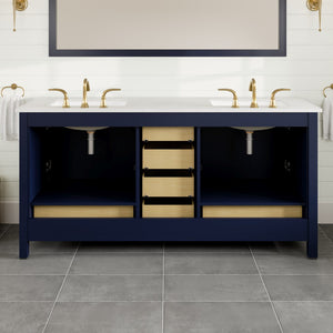 Aberdeen 72 in. Blue Double Sink  Bath Vanity with Carrara Quartz Top and Undermount Porcelain Sinks