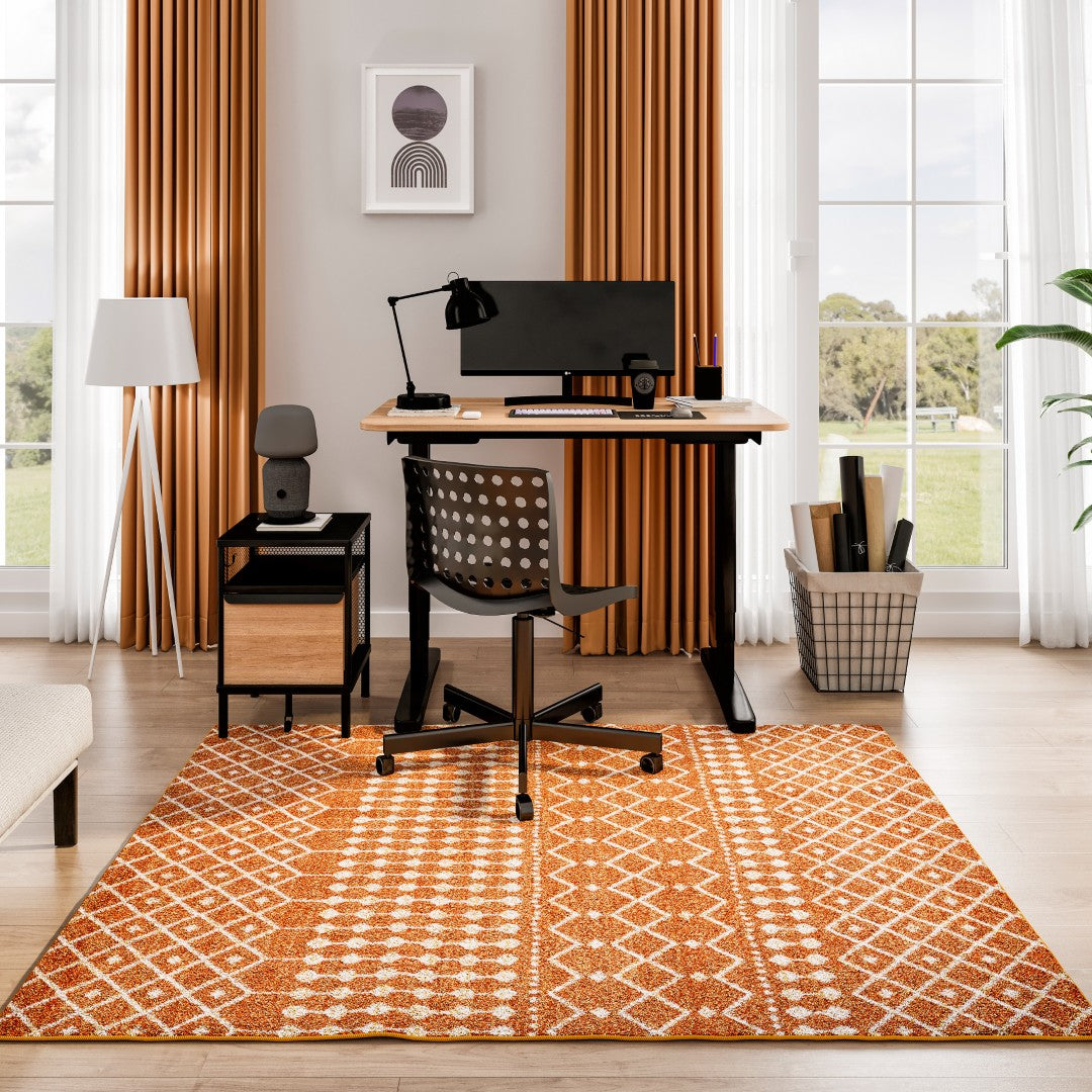 Eviva Grid 5' x 7' Geometric Orange/Cream Rug