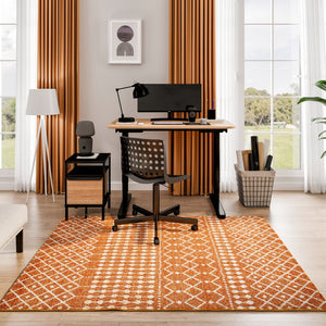 Eviva Grid 5' x 7' Geometric Orange/Cream Rug