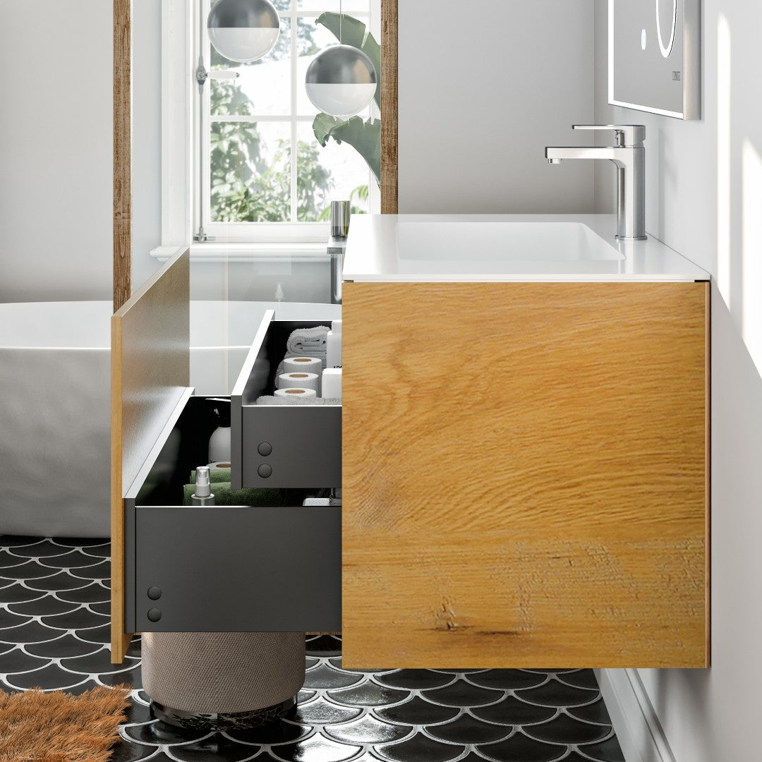 Madeira 36 in. Oak Wall Mount Single Sink Bath Vanity with Acrylic Top and Integrated Sink