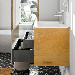 Madeira 36 in. Oak Wall Mount Single Sink Bath Vanity with Acrylic Top and Integrated Sink
