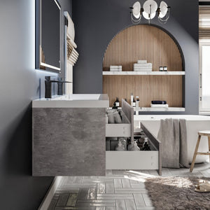 Surf 57 in. Concrete Gray Wall Mount Double Sink  Bath Vanity with Acrylic Top and Integrated Sinks