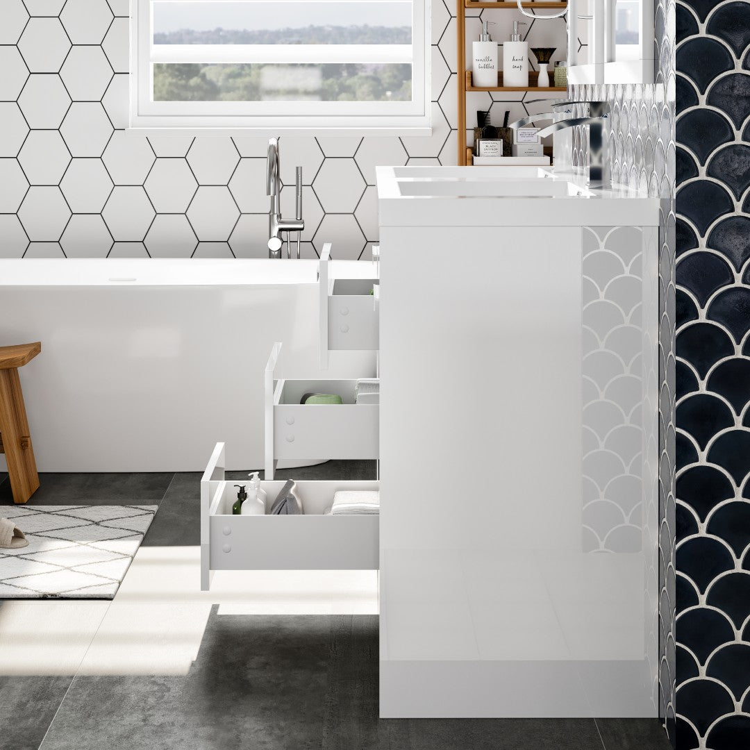 Lugano 48 in. White Double Sink  Bath Vanity with Acrylic Top and Integrated Sinks