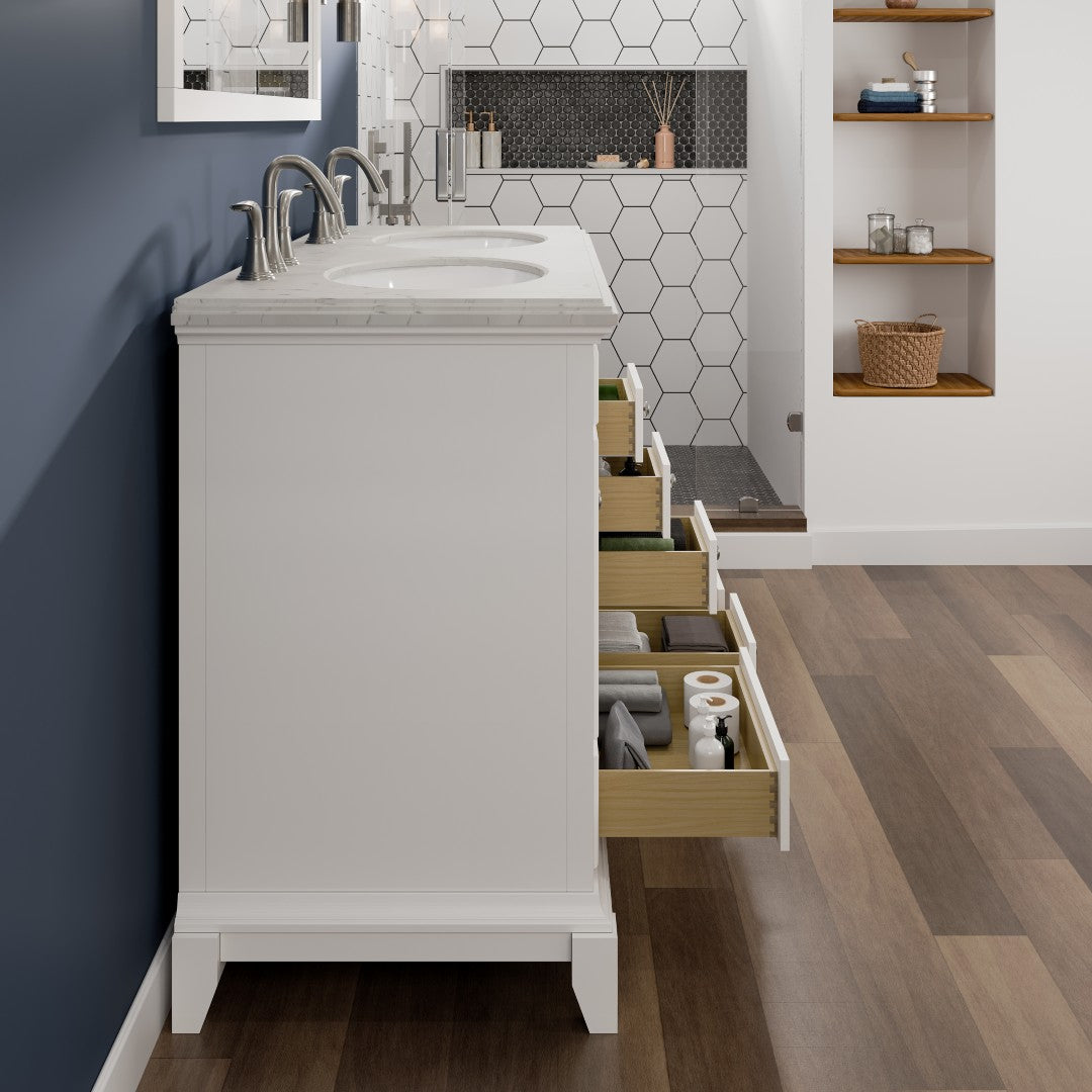 Elite Stamford 48 in. White Double Sink  Bath Vanity with Carrara Quartz Top and Undermount Porcelain Sinks