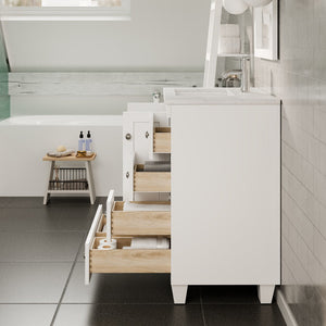 Happy 28 in. White Single Sink Bath Vanity with Carrara Quartz Top and Undermount Porcelain Sink
