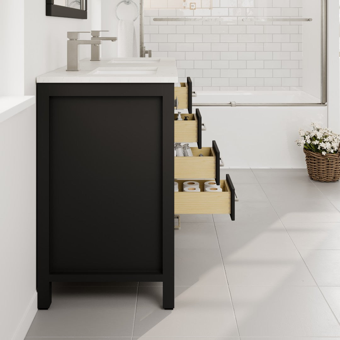 London 48 in. Espresso Double Sink  Bath Vanity with Carrara Quartz Top and Undermount Porcelain Sinks