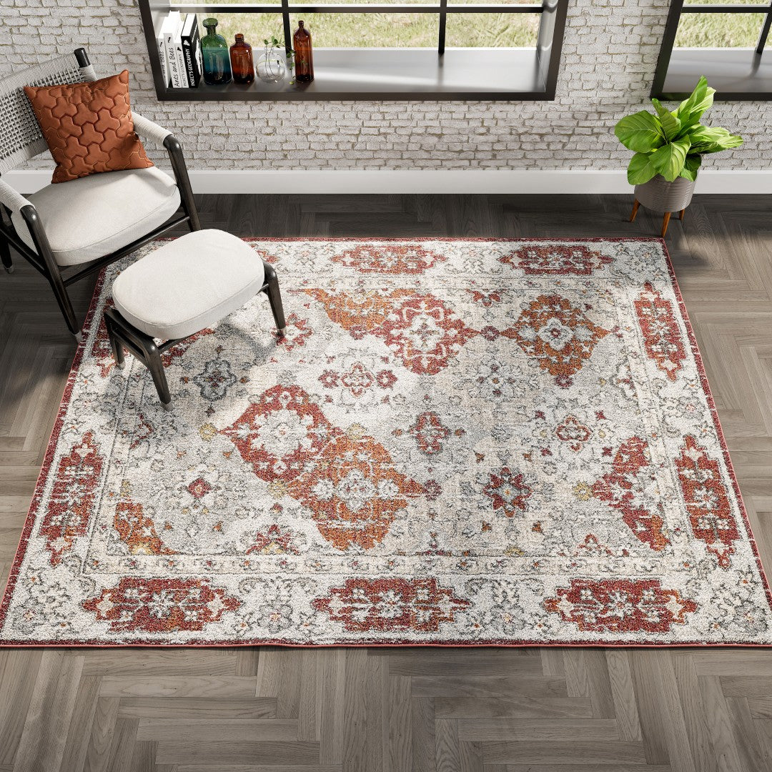 Eviva Mosaic 5' x 7' Damask Multicolor Rug