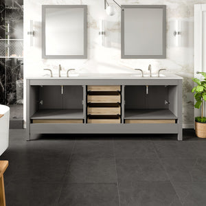 Aberdeen 84 in. Gray Double Sink  Bath Vanity with Carrara Quartz Top and Undermount Porcelain Sinks