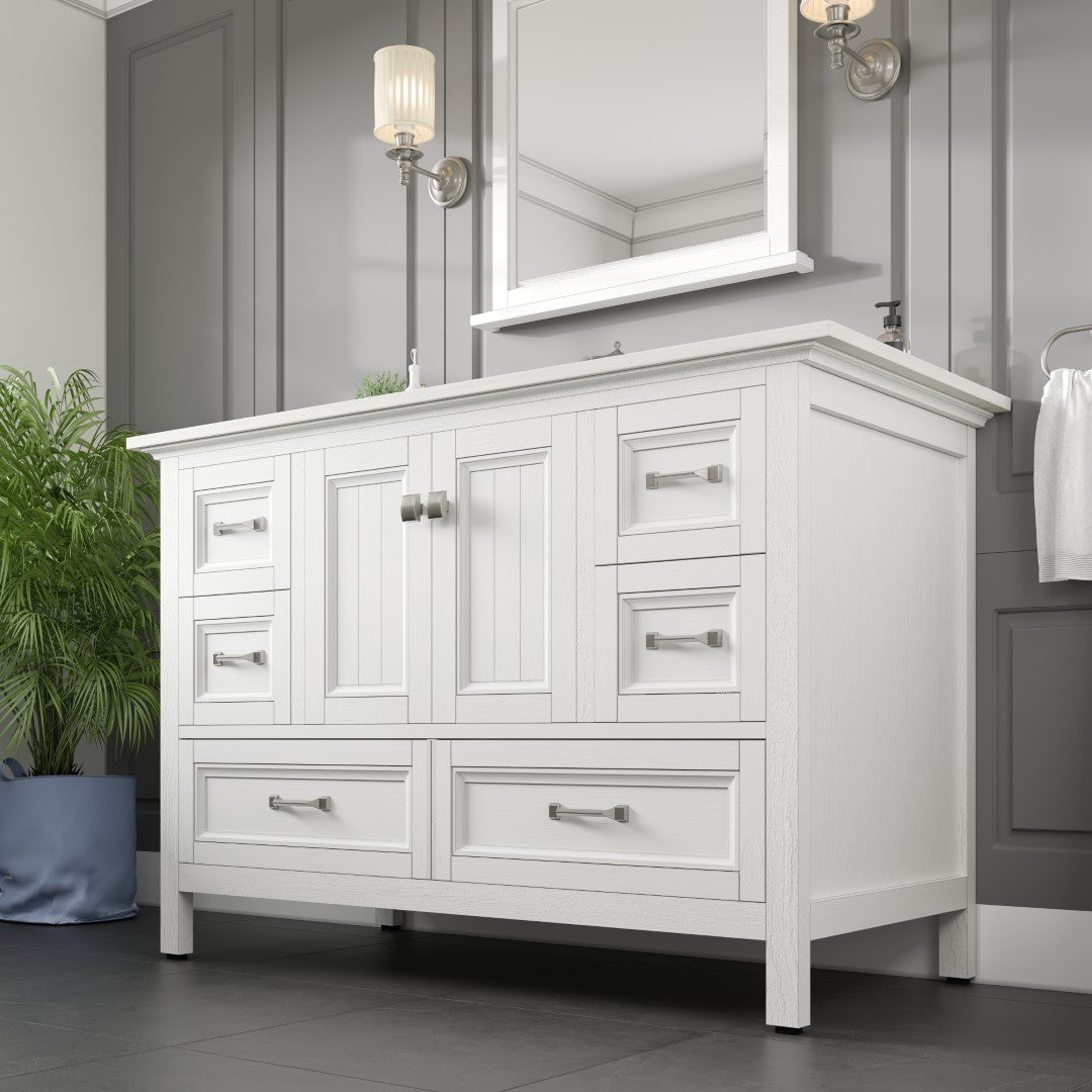 Britney 48 in. White Single Sink Bath Vanity with Carrara Quartz Top and Undermount Porcelain Sink
