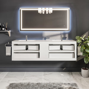 Vienna 75 in. Concrete Gray Wall Mount Double Sink  Bath Vanity with Acrylic Top and Integrated Sinks