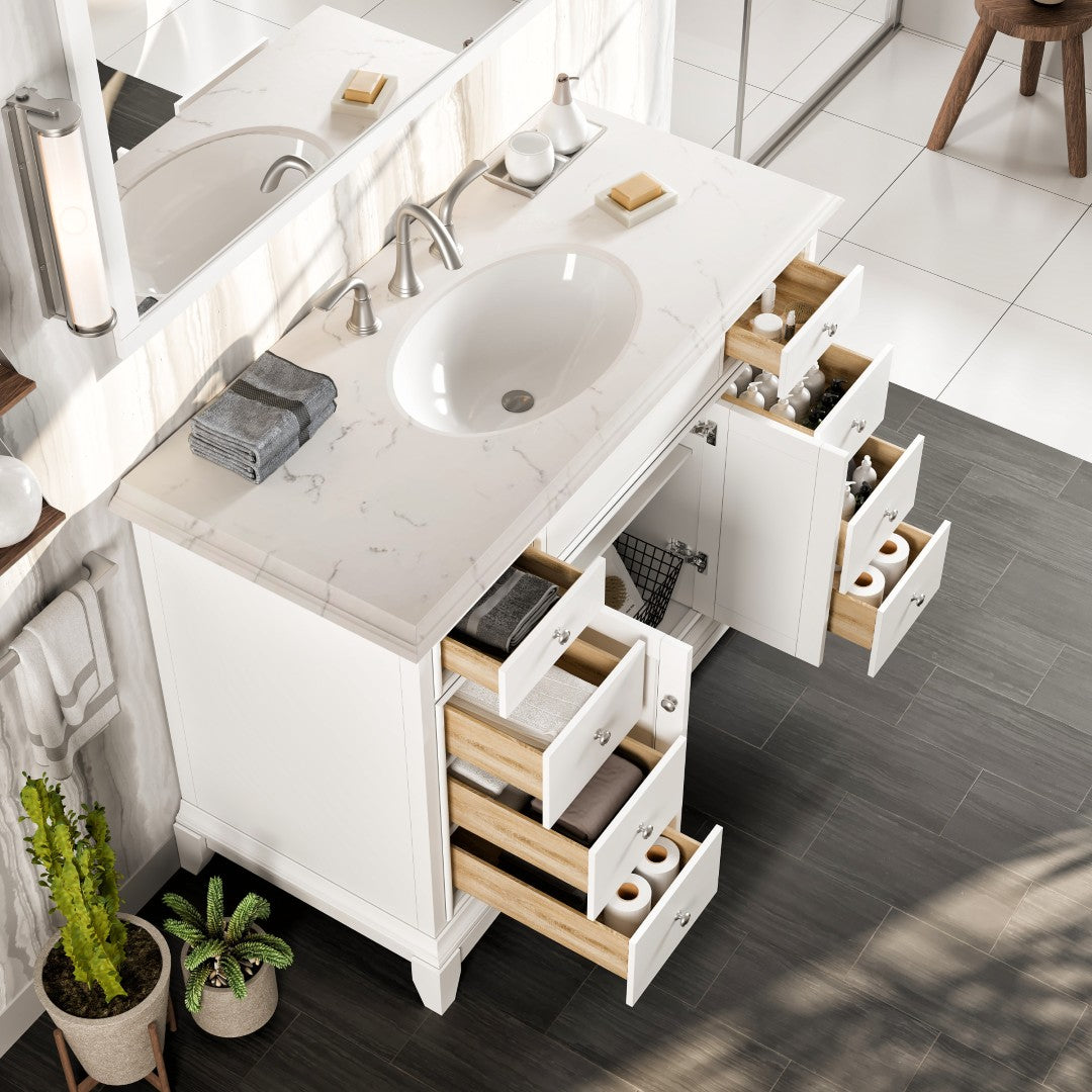 Elite Stamford 42 in. White Single Sink Bath Vanity with Carrara Quartz Top and Undermount Porcelain Sink