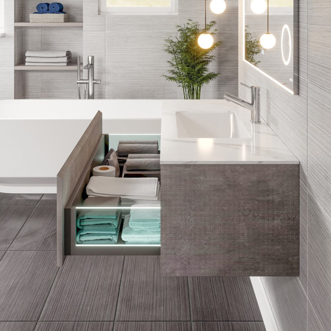 Aurora 48 in. Concrete Gray Wall Mount Single Sink Bath Vanity with Carrara Quartz Top and Undermount Porcelain Sink