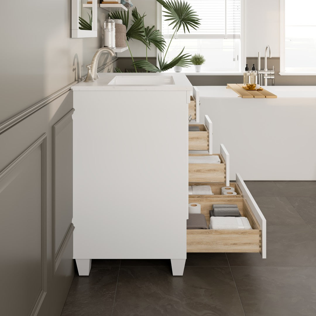 Acclaim 30 in. White Single Sink Bath Vanity with Carrara Quartz Top and Undermount Porcelain Sink