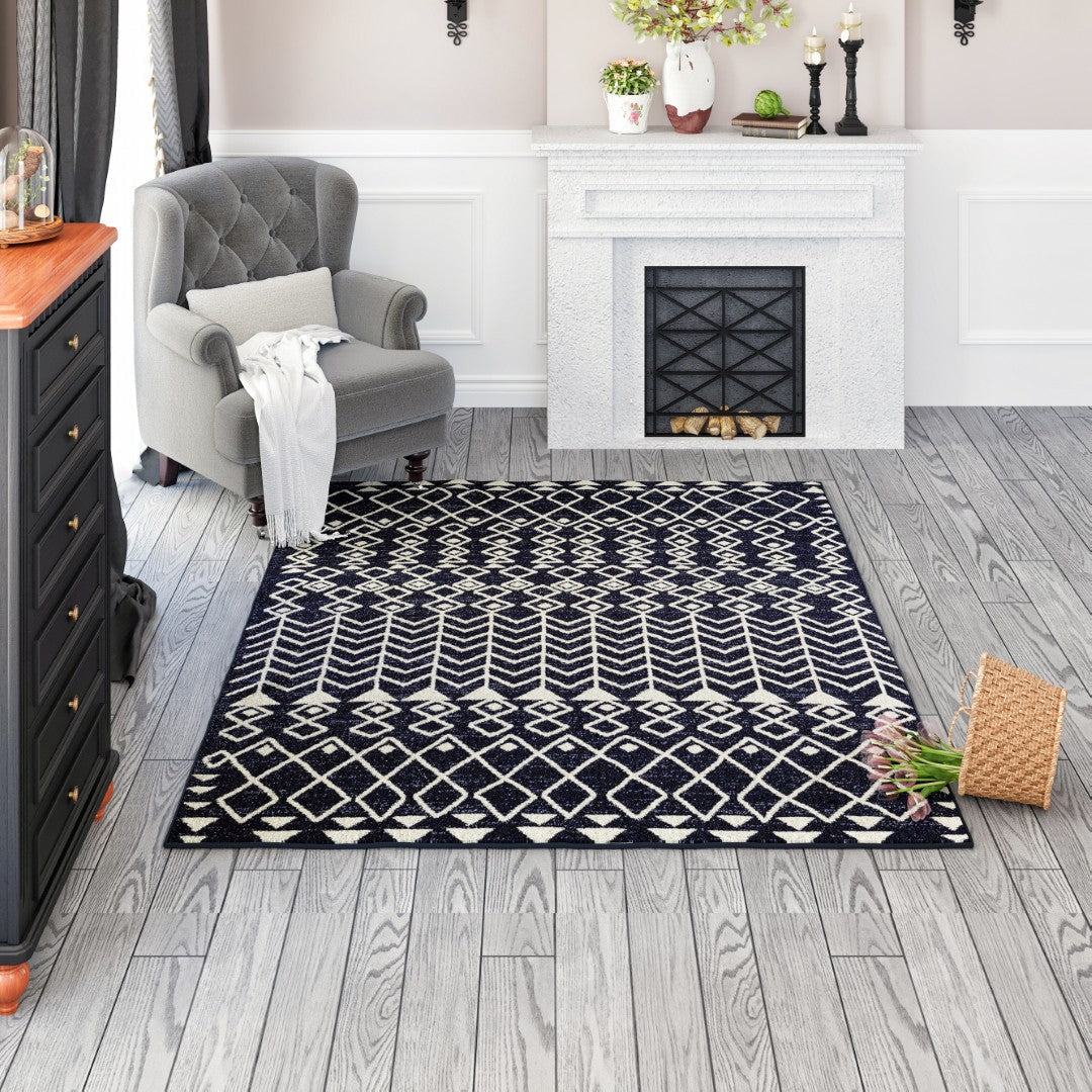 Eviva Loops 5' x 7' Ikat Blue/Cream Rug