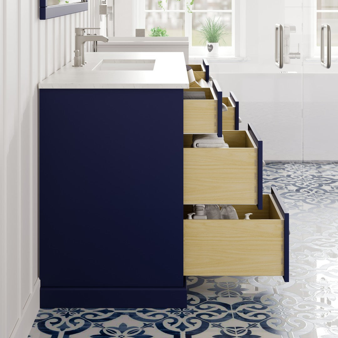 Epic 60 in. Blue Single Sink Bath Vanity with Carrara Quartz Top and Undermount Porcelain Sink