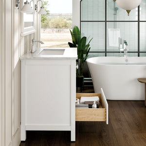 Eviva Britney 30 Inch Transitional White Bathroom Vanity with Carrera Marble Top