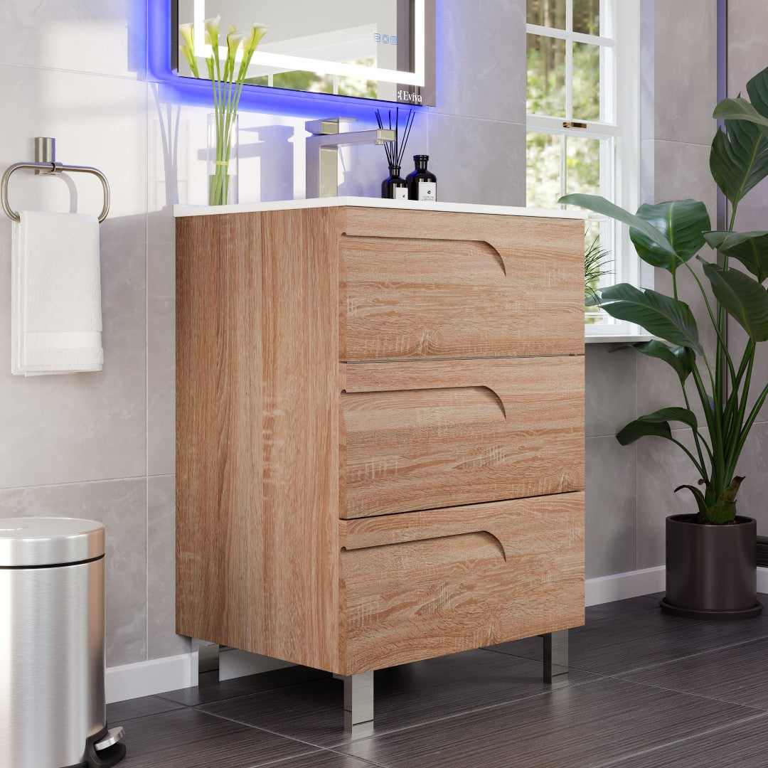 Joy 24 in. Maple Single Sink Bath Vanity with Porcelain Top and Integrated Sink