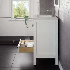 London 24 in. White Single Sink Bath Vanity with Carrara Quartz Top and Undermount Porcelain Sink