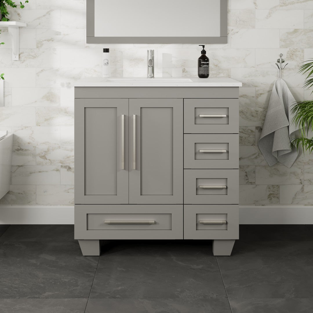 Loon 30 in. Gray Single Sink Bath Vanity with Carrara Quartz Top and Undermount Porcelain Sink