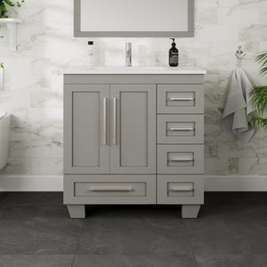 Loon 30 in. Gray Single Sink Bath Vanity with Carrara Quartz Top and Undermount Porcelain Sink