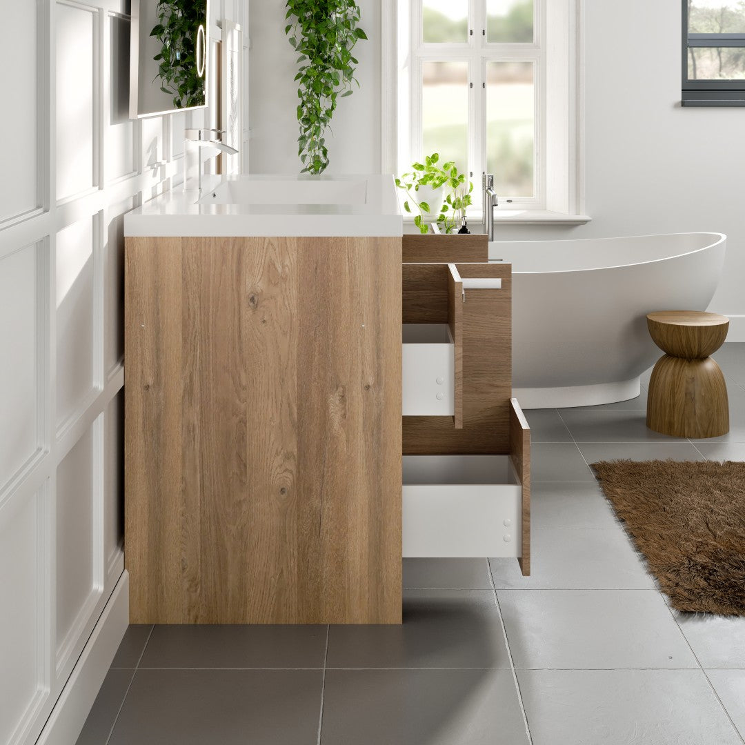 Lugano 42 in. Natural Oak Single Sink Bath Vanity with Acrylic Top and Integrated Sink