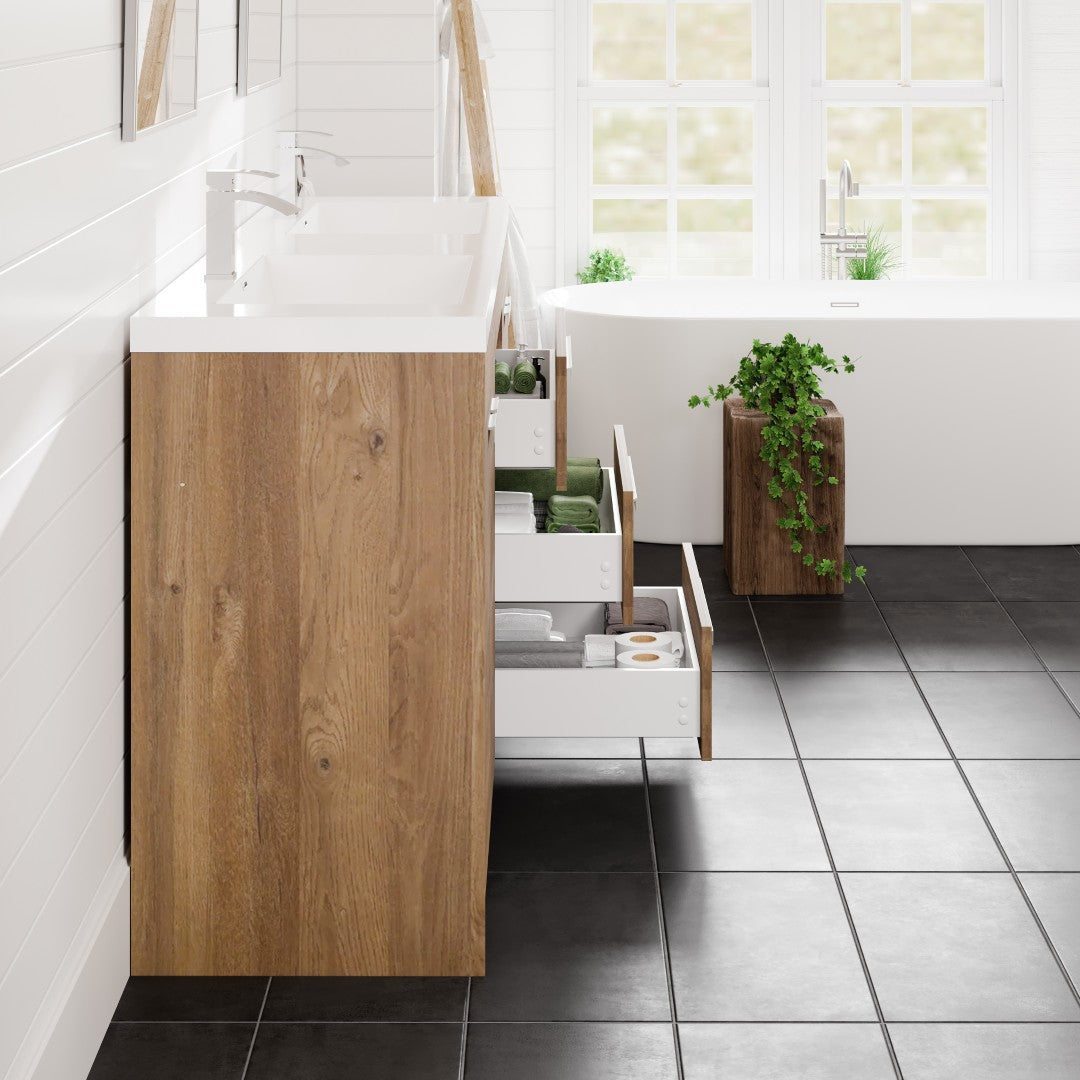 Lugano 72 in. Natural Oak Double Sink  Bath Vanity with Acrylic Top and Integrated Sinks