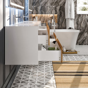 Vienna 75 in. Oak Wall Mount Double Sink  Bath Vanity with Acrylic Top and Integrated Sinks