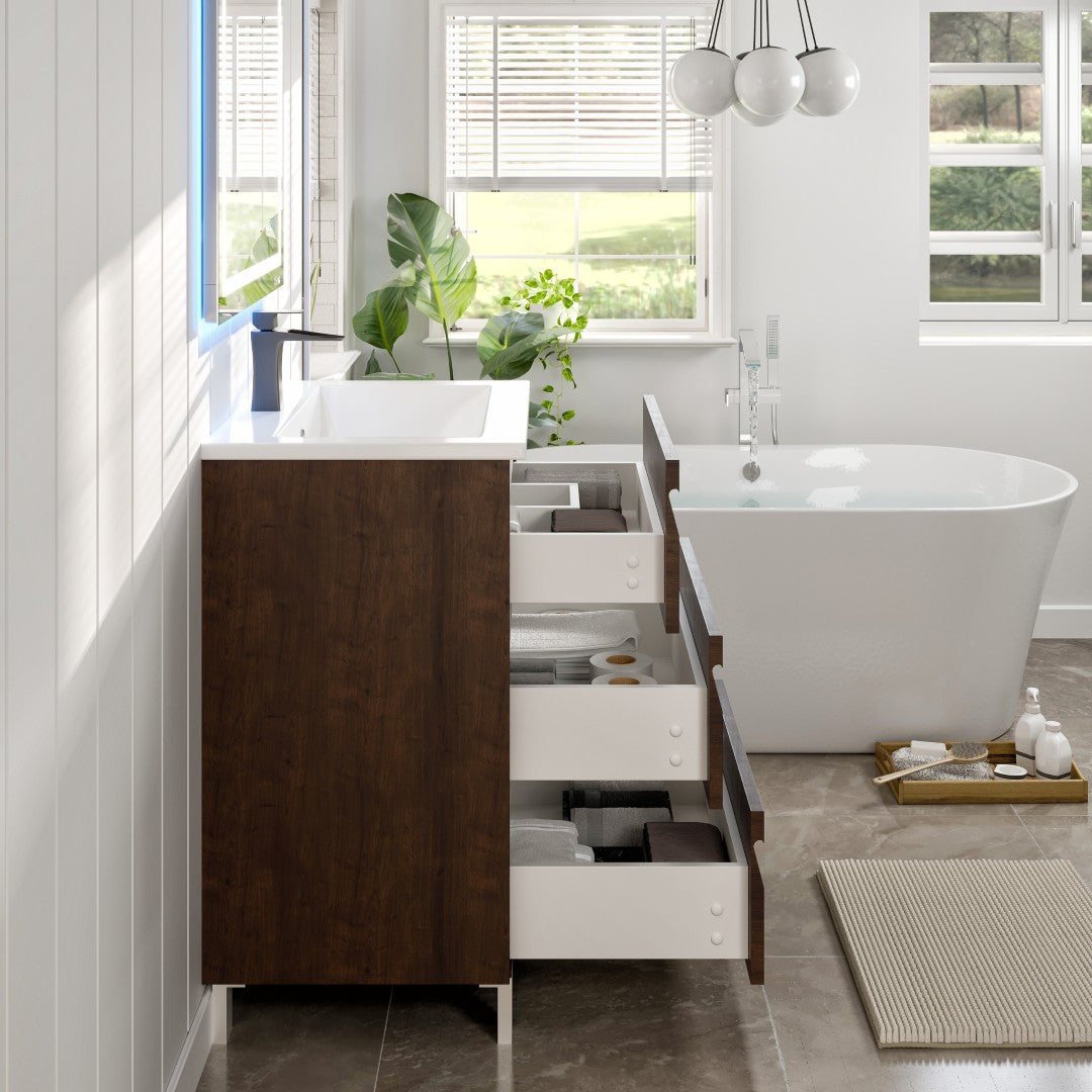 Joy 24 in. Rosewood Single Sink Bath Vanity with Porcelain Top and Integrated Sink
