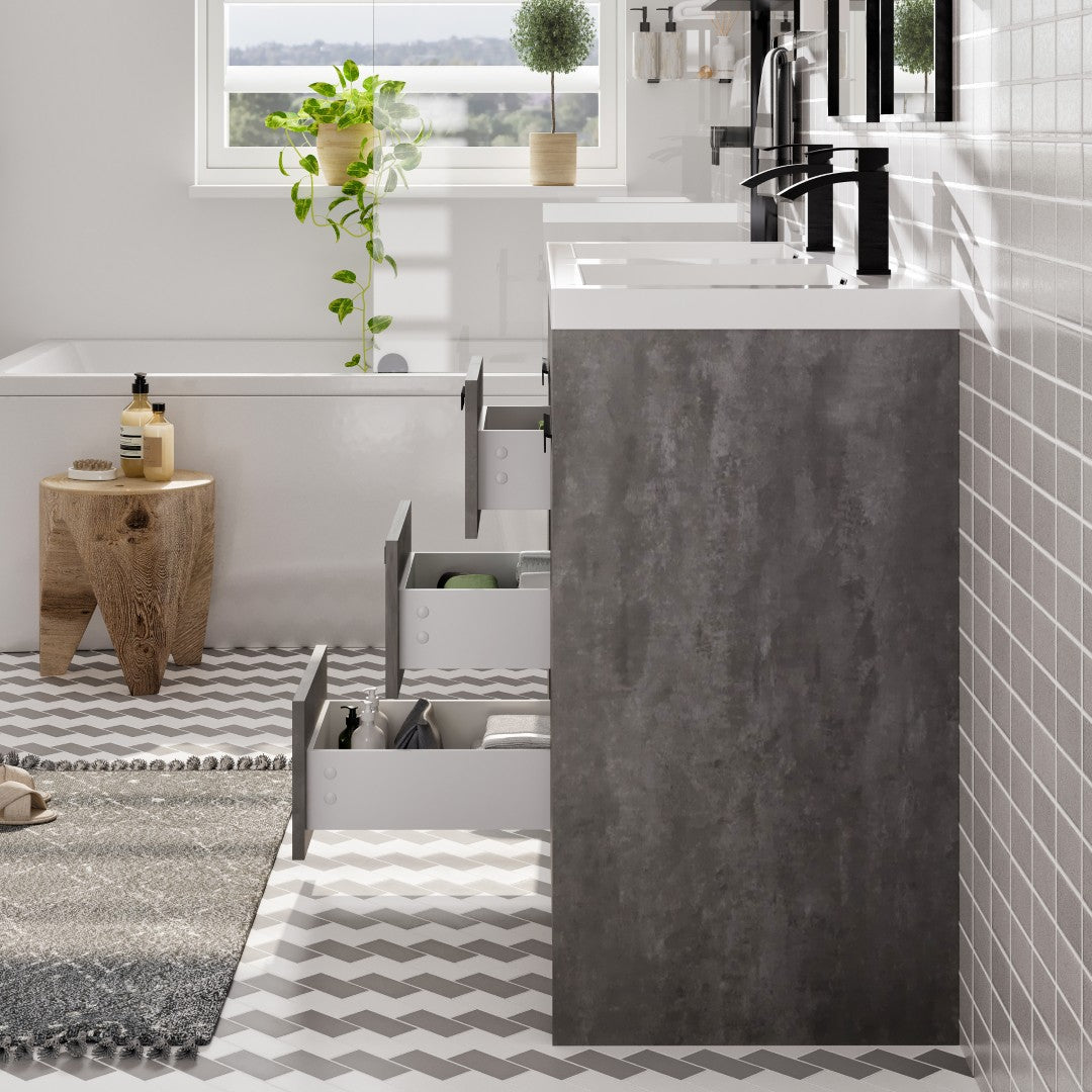 Lugano 48 in. Concrete Gray Double Sink  Bath Vanity with Acrylic Top and Integrated Sinks