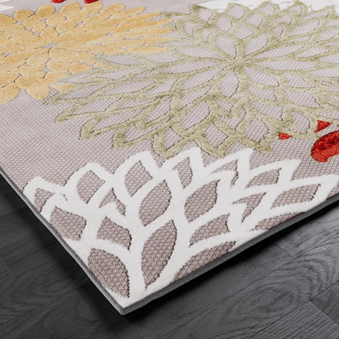 Eviva Nature 2' x 8' Floral Orange/Cream Rug