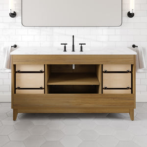 Graham 60 in. Oak Single Sink Bath Vanity with Arabescato Engineered Stone Top and Undermount Porcelain Sink