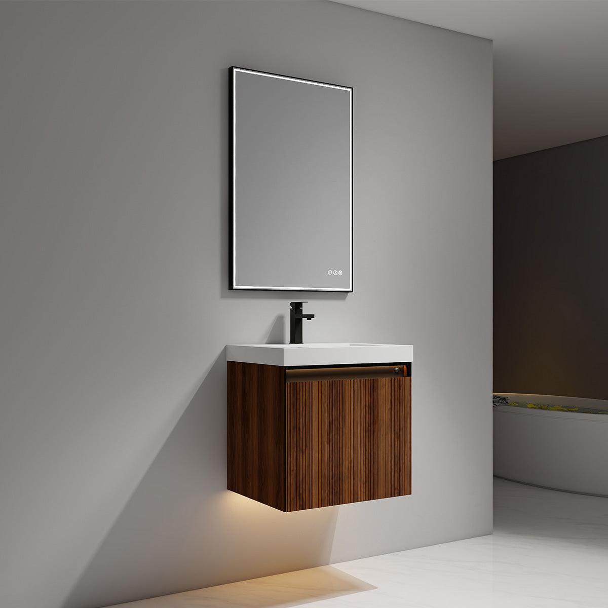 Blossom Lille 24" Brown Walnut Vanity with LED Lights & Soft-Close Drawers